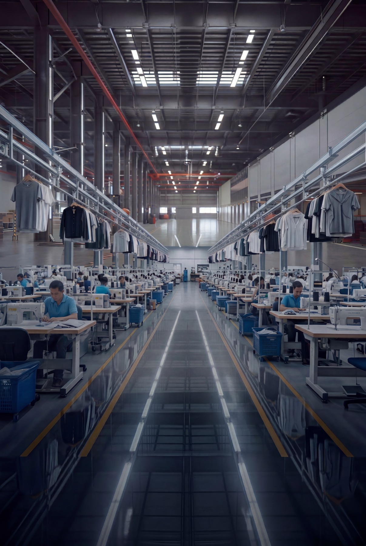 Textile garment factory production floor